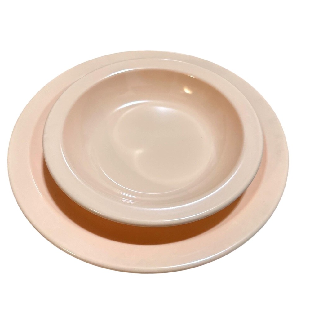 Vintage Texas Ware Dallas Ware Melamine Plate‎ and Bowl Set Peach Pink MCM 2pc